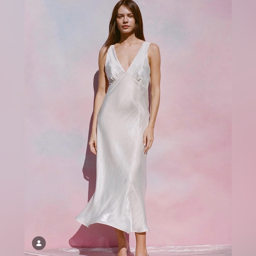 Ciao Lucia Silvana Light Pink Satin V-Neck Slip Midi Dress Size M